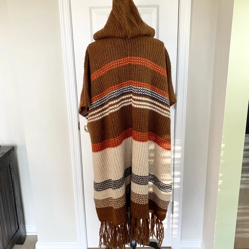 Free People Women's Sweater Leslie Oversized Hooded Canyon Combo Poncho NWT